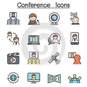 Meeting & Conference color line icon set