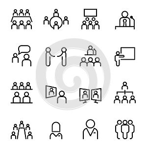 Meeting & conference icon set in thin line