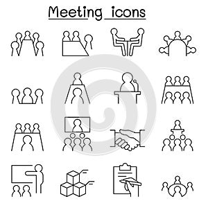 Meeting & Conference icon set in thin line style