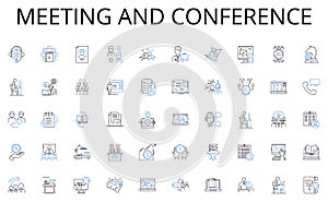 Meeting and conference line icons collection. Computer, Processor, Motherboard, Graphics, Memory, Keyboard, Mouse vector