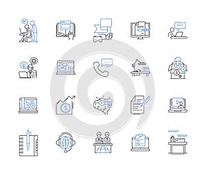 Meeting and conference outline icons collection. Conference, Meeting, Gatherings, Symposium, Forum, Seminar, Assembly photo