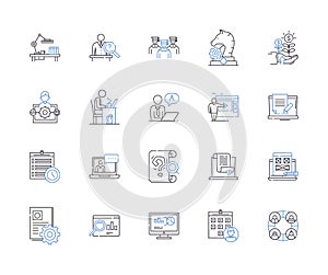 Meeting and conference outline icons collection. Conference, Meeting, Gatherings, Symposium, Forum, Seminar, Assembly photo