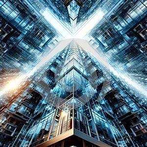 Meeting of futuristic Glass skyscrapers