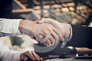 Meeting and greeting concept, Two confident Business handshake a