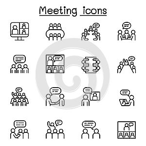 Meeting icon set in thin line style