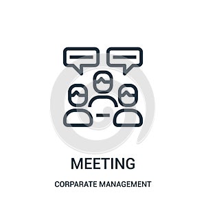 meeting icon vector from corparate management collection. Thin line meeting outline icon vector illustration. Linear symbol for photo