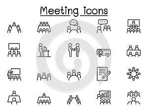 Meeting icon set in thin line style