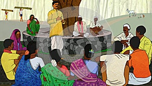 Meeting in an Indian village. It is a Typical Indian village.