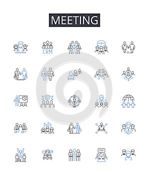 Meeting line icons collection. Conference, Assembly, Session, Gathering, Summit, Encounter, Rendezvous vector and linear