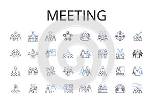 Meeting line icons collection. Conference, Assembly, Session, Gathering, Summit, Encounter, Rendezvous vector and linear