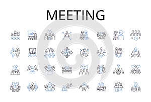 Meeting line icons collection. Conference, Assembly, Session, Gathering, Summit, Encounter, Rendezvous vector and linear