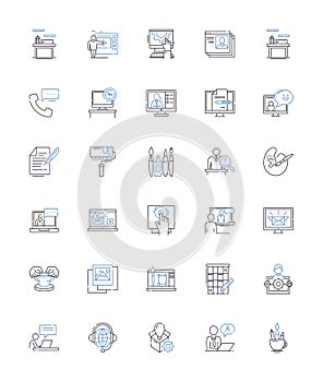 Meeting line icons collection. Convene, Assemble, Greet, Encounter, Confer, Symposium, Roundtable vector and linear