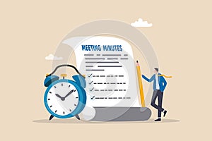 Meeting minutes, lecture summary or meeting conclusion document, effective writing for discussion plan, note or information report