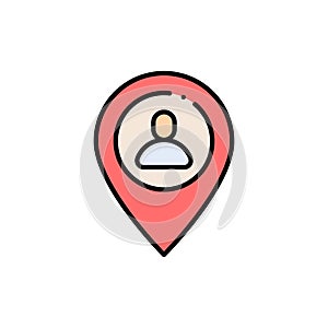 Meeting point filled color icon. User map marker linear style sign for mobile concept and web design. Man location pin filled photo