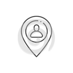 Meeting point line icon. User map marker linear style sign for mobile concept and web design. Man location pin outline vector icon photo