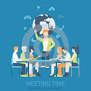 Meeting presentation and brainstorm flat vector infographic