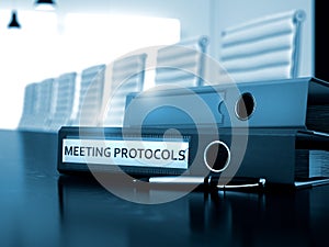Meeting Protocols on Office Binder. Blurred Image. 3D.