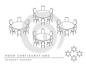 Meeting room setup layout configuration Banquet Rounds style