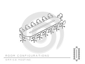 Collocamento distribuzione configurazione conferenza ovale sala riunioni stile prospettiva  tridimensionale isometrico illustrazioni 