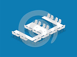 Meeting room setup layout configuration E Shape isometric style