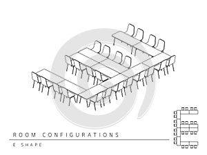 Meeting room setup layout configuration E Shape style