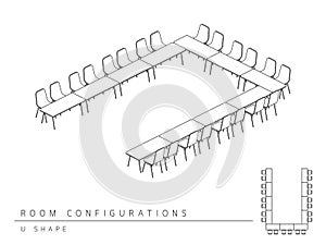 Meeting room setup layout configuration U Shape style