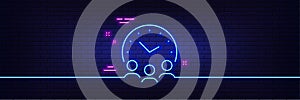 Meeting time line icon. Business teamwork sign. Neon light glow effect. Vector