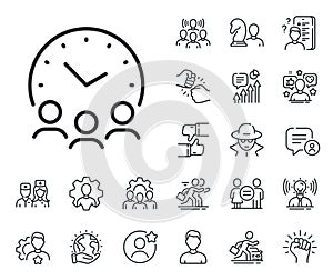 Meeting time line icon. Business teamwork sign. Specialist, doctor and job competition. Vector