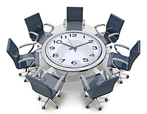 Meeting time - round table with a large clock face