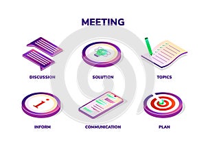 A meeting is when two or more people come together to discuss one or more topics, often in a formal or business setting, meeting