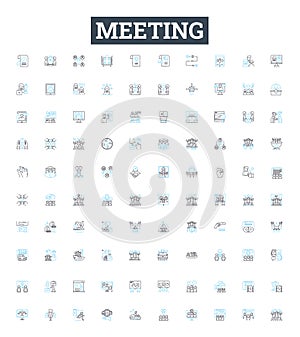 Meeting vector line icons set. Conference, Assembly, Dialogue, Forum, Gather, Caucus, Rendezvous illustration outline