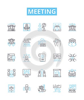 Meeting vector line icons set. Conference, Assembly, Dialogue, Forum, Gather, Caucus, Rendezvous illustration outline