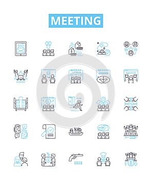 Meeting vector line icons set. Conference, Assembly, Dialogue, Forum, Gather, Caucus, Rendezvous illustration outline