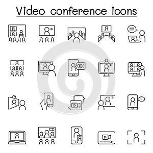 Meeting & Video conference icon set in thin line style