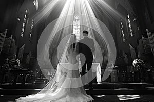 Meeting of Vows: Newlyweds at the Altar Among the Light and Mystery of the Church Space