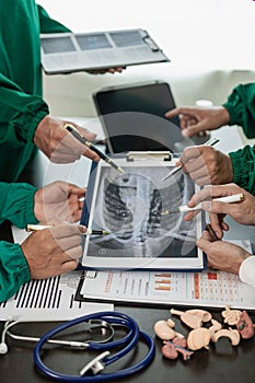 Meetings and laptops for office teams to discuss Brainstorming and Planning Doctors, nurses and computers