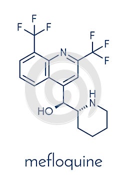 Mefloquine malaria drug molecule. Skeletal formula.
