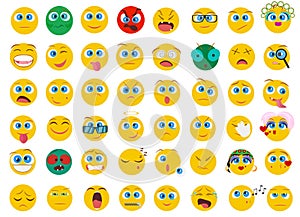 Mega big collection set of flat Emoji face emotion icons .