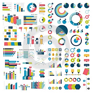 Mega Collection of charts, graphs, flowcharts, diagrams and infographics elements. photo