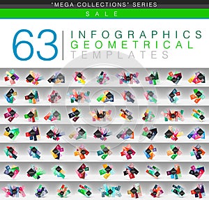 Mega collection of color geometrical infographic or web banner templates with sample abc option text