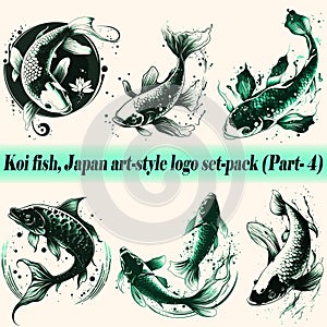 Mega collection set-pack Vector Koi fish Japan art-style logo, Drawing Elegant style