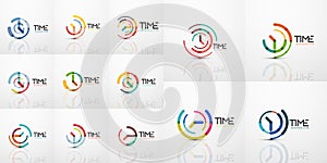 Mega collection of vector abstract logo idea, time concept or clock business icon. Creative logotype design template