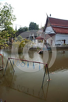 Mega floods at Ayuttaya temple in Thailand. photo