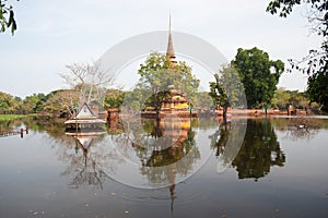 Mega floods at Ayuttaya temple in Thailand.