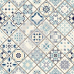 Mega Gorgeous seamless patchwork pattern from colorful Moroccan tiles, ornaments.