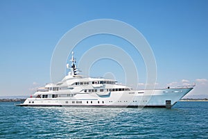 Mega motor yacht on the blue ocean.