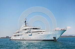 Mega motor yacht on the blue ocean.