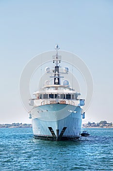 Mega motor yacht on the blue ocean.