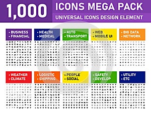 Vector illustration of 1000 icons pack for business photo