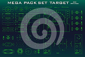 Mega pack set target. HUD futuristic green user interface. Futuristic virtual graphic touch user interface.